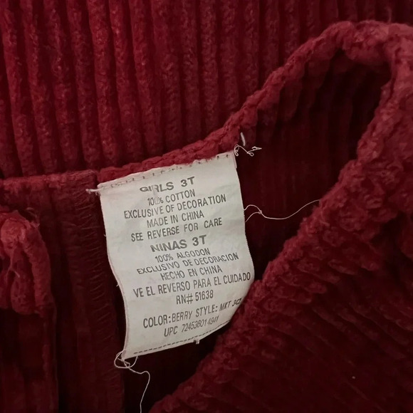 Vintage McKids Corduroy  Dress Red with Embroidered Flowers | 3T Girl - Picture 6 of 6